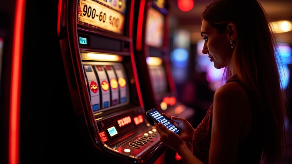 Écran de code promo dans un casino sombre avec machine à sous éclairée