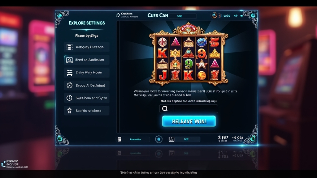 Interface de démo avec réglages de jeu et aperçu des bonus